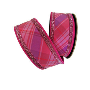 Pink & Purple Diagonal Plaid Glitter Edge 2 1/2" x 10 yds. d. stevens Wire Edge
